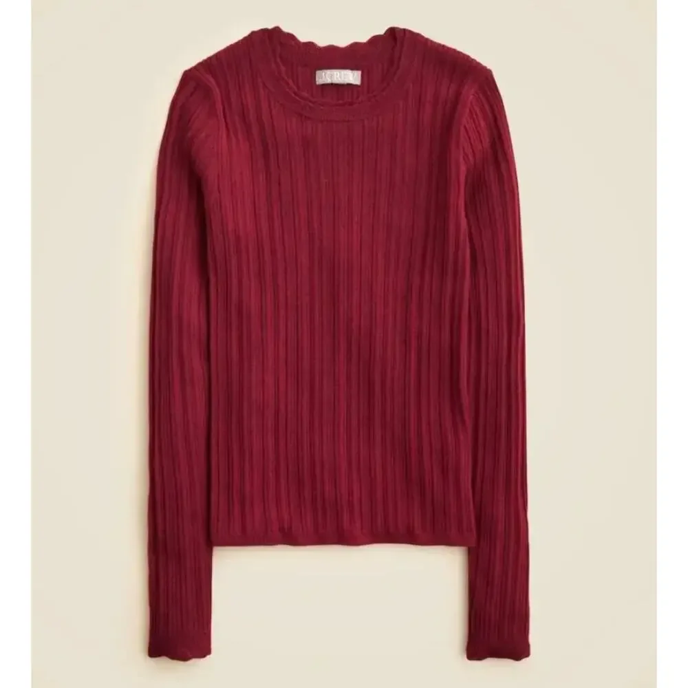 J. Crew Layered Pointelle Sweater Tee in Merino Wool Burgundy Red CN691 Size XL
